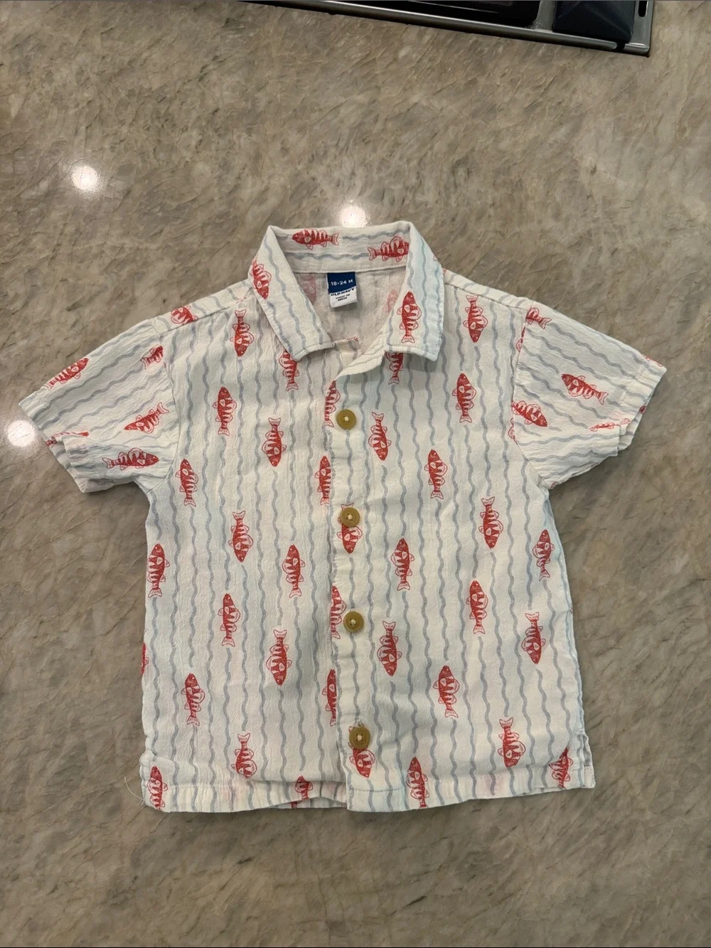 Old Navy Toddler Short-Sleeve Button Shirt with Red Fish Print